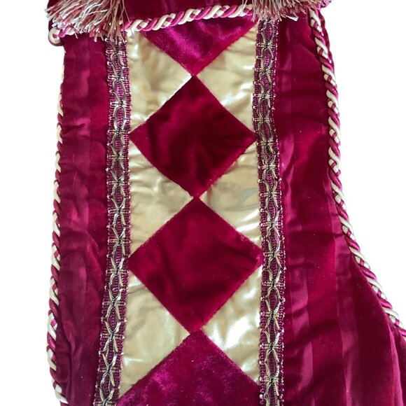 Vintage Victorian Velvet & Satin Christmas Stocking With Tassels & Braided Trim - Picture 3 of 5